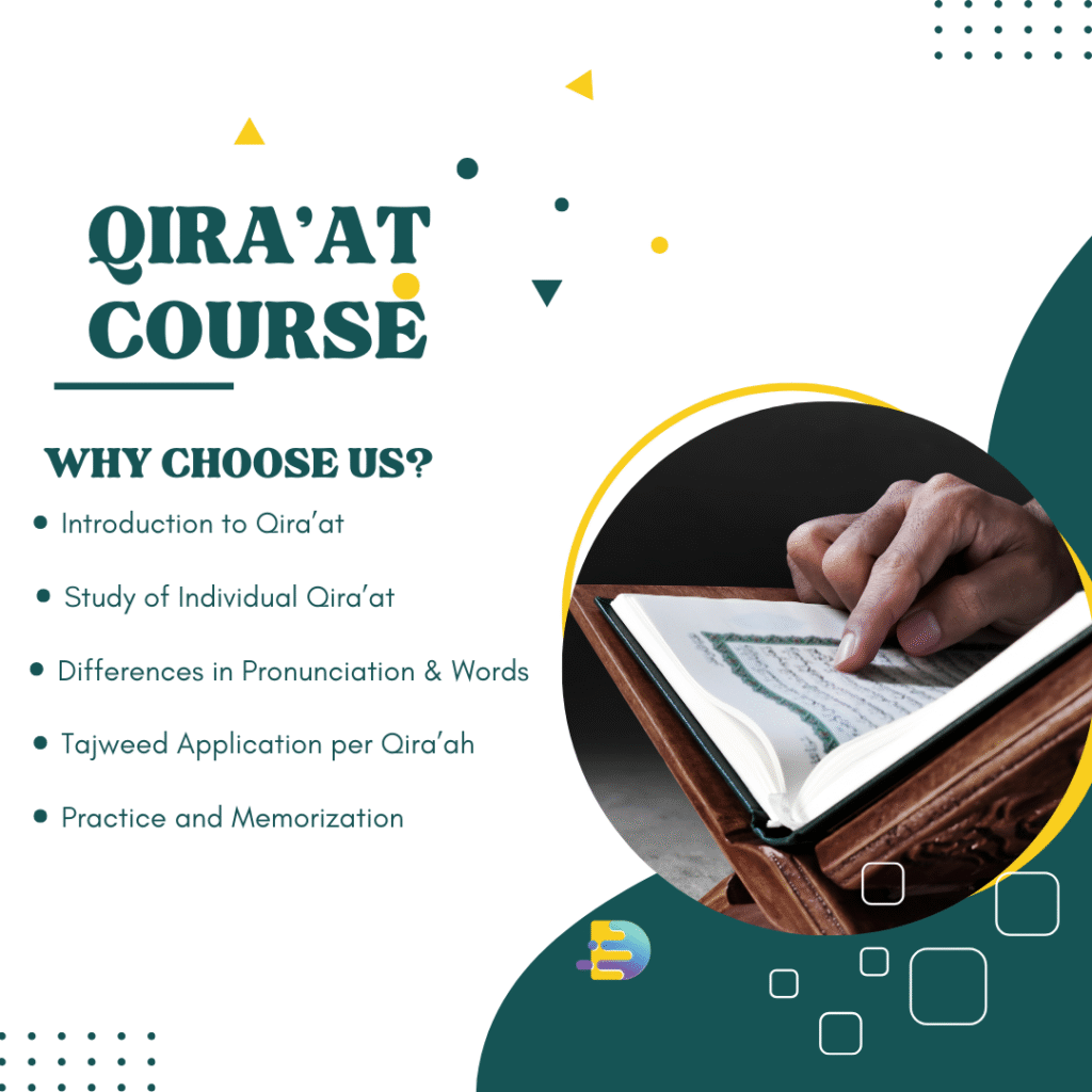A person reading the Quran during a Qira’at course with highlights of different Quranic recitation methods.
