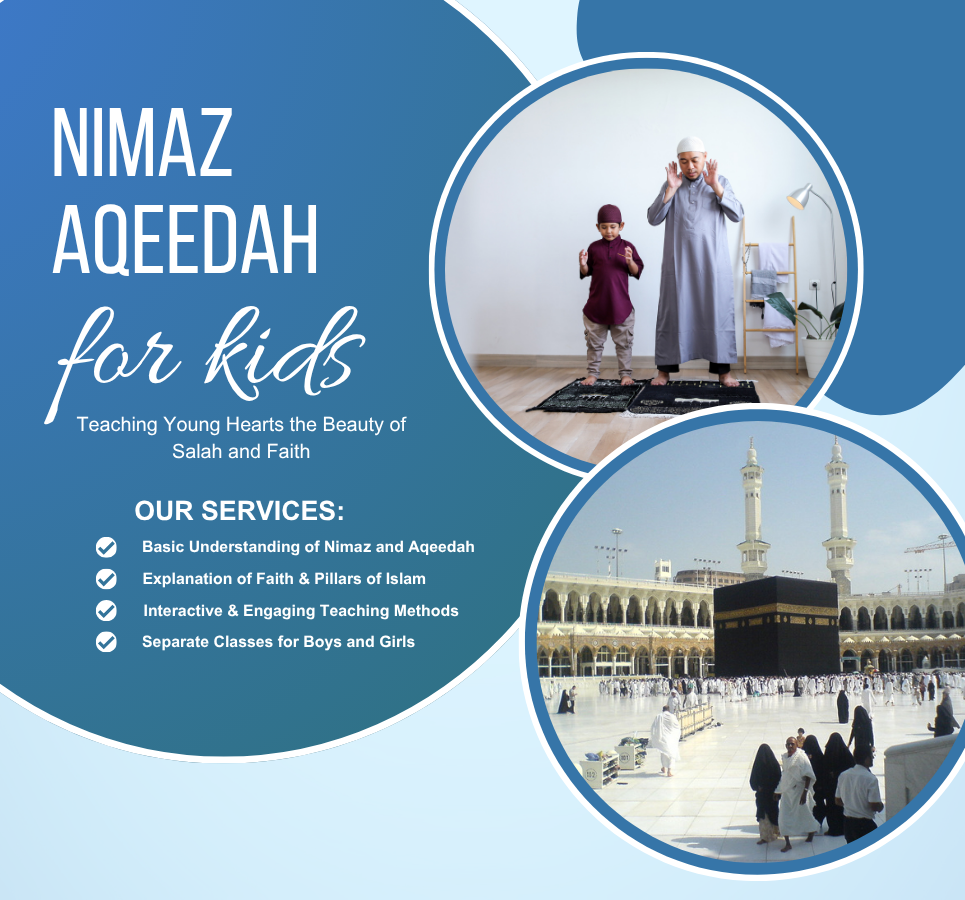 Kids learning Nimaz and Aqeedah with Islamic guidance and teaching activities